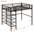 Cama alta moderna de metal, tamaño individual, con estantes de 4 niveles y almacenamiento