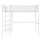 Cama alta moderna de metal, tamaño individual, con estantes de 4 niveles y almacenamiento