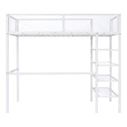 Cama alta moderna de metal, tamaño individual, con estantes de 4 niveles y almacenamiento