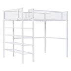 Cama alta moderna de metal, tamaño individual, con estantes de 4 niveles y almacenamiento