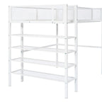 Cama alta moderna de metal, tamaño individual, con estantes de 4 niveles y almacenamiento