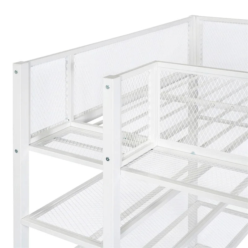 Cama alta moderna de metal, tamaño individual, con estantes de 4 niveles y almacenamiento