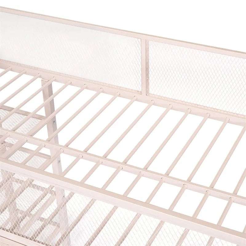 Cama alta moderna de metal, tamaño individual, con estantes de 4 niveles y almacenamiento