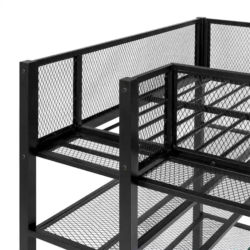 Cama alta moderna de metal, tamaño individual, con estantes de 4 niveles y almacenamiento