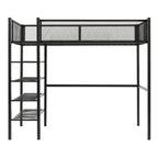 Cama alta moderna de metal, tamaño individual, con estantes de 4 niveles y almacenamiento