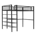 Cama alta moderna de metal, tamaño individual, con estantes de 4 niveles y almacenamiento