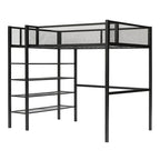 Cama alta moderna de metal, tamaño individual, con estantes de 4 niveles y almacenamiento