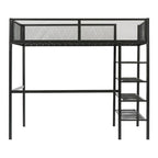 Cama alta moderna de metal, tamaño individual, con estantes de 4 niveles y almacenamiento