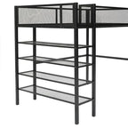 Cama alta moderna de metal, tamaño individual, con estantes de 4 niveles y almacenamiento