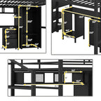 Metal Loft Bed With Wardrobe,Table,Drawer and 4-layers Ladder