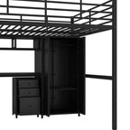 Cama alta de metal con armario, mesa, cajón y escalera de 4 peldaños