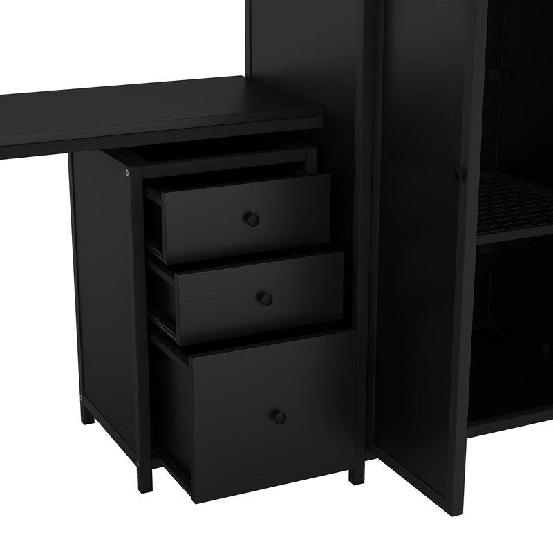 Cama alta de metal con armario, mesa, cajón y escalera de 4 peldaños