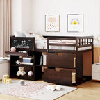 Cama individual elevada con escritorio rodante