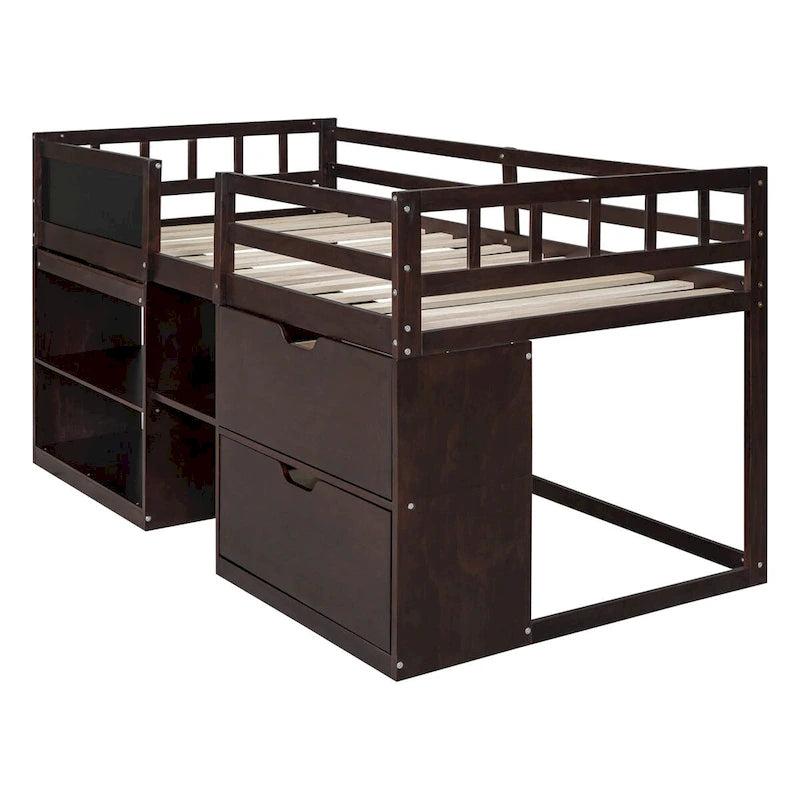Cama individual elevada con escritorio rodante
