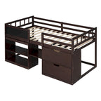 Cama individual elevada con escritorio rodante