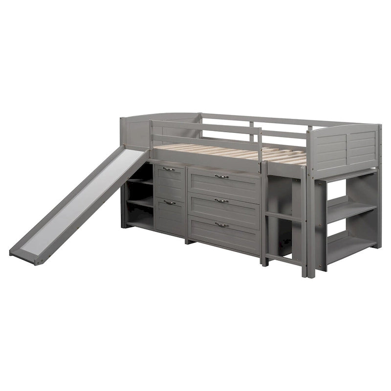 Cama alta de pino macizo de alta calidad, color gris