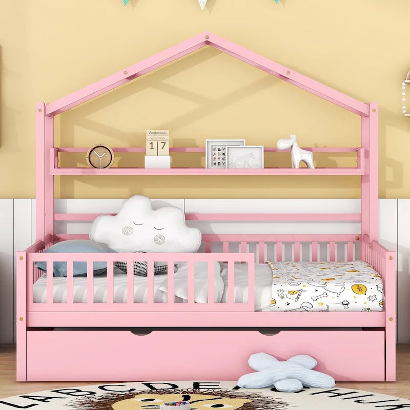 Cama de madera para casa de tamaño completo con cama nido individual