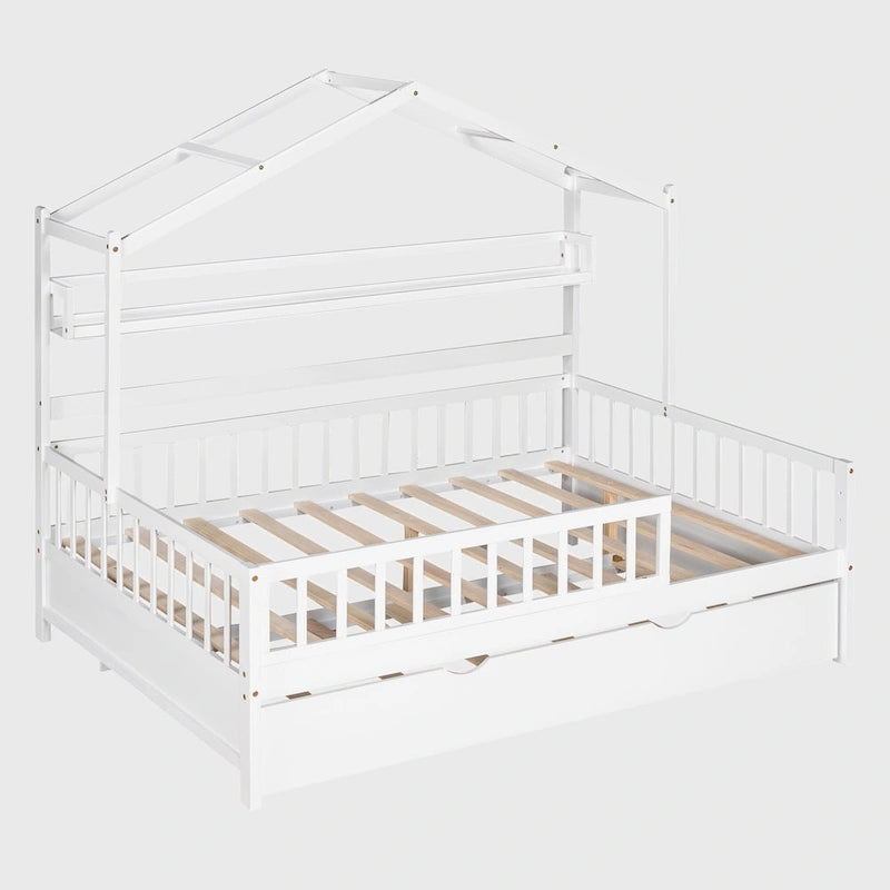 Cama de madera para casa de tamaño completo con cama nido individual