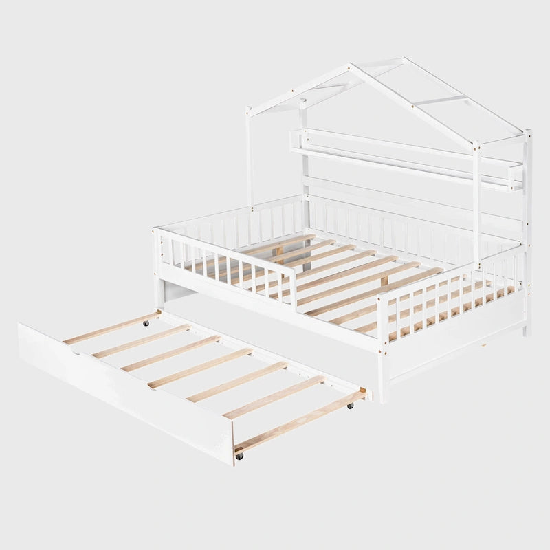 Cama de madera para casa de tamaño completo con cama nido individual