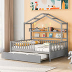 Cama de madera para casa de tamaño completo con cama nido individual