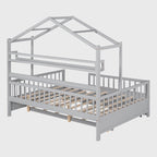 Cama de madera para casa de tamaño completo con cama nido individual