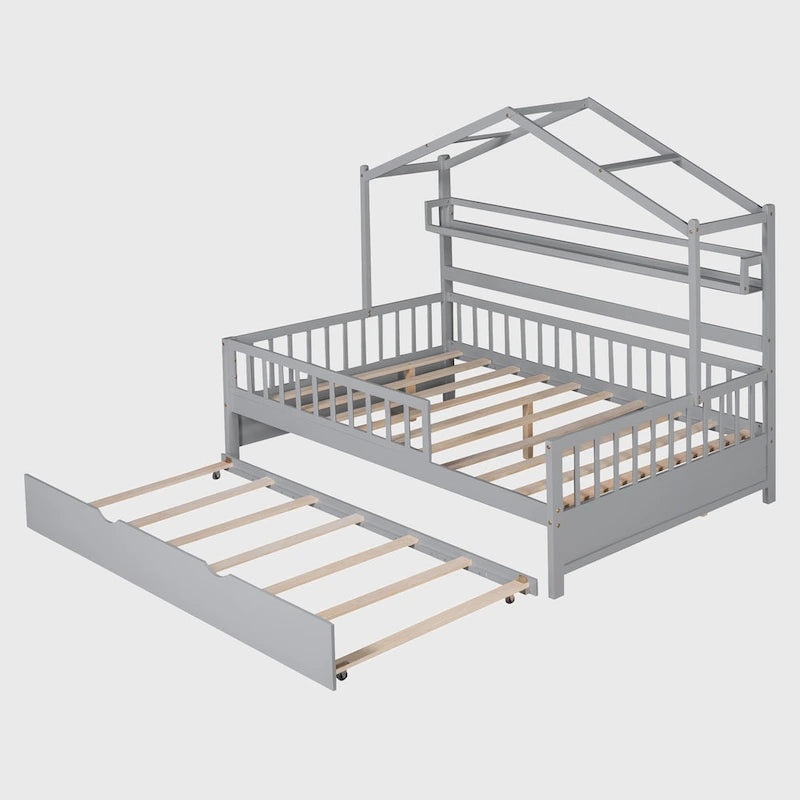 Cama de madera para casa de tamaño completo con cama nido individual