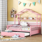 Cama de madera para casa de tamaño completo con cama nido individual