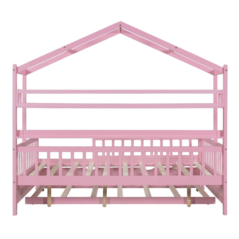 Cama de madera para casa de tamaño completo con cama nido individual