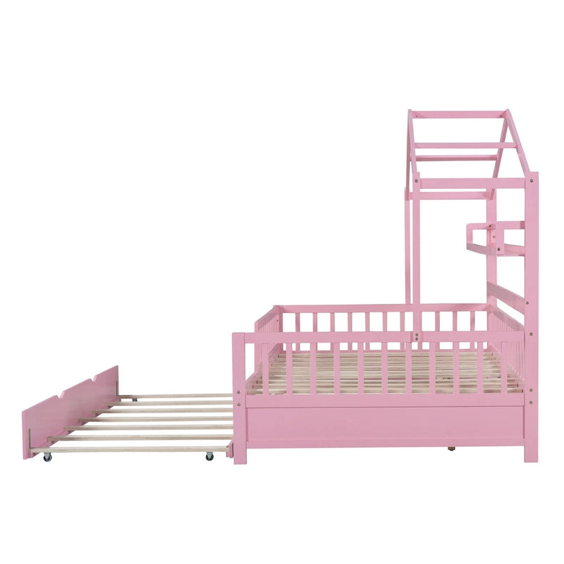 Cama de madera para casa de tamaño completo con cama nido individual