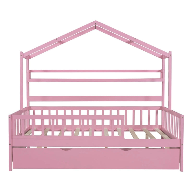 Cama de madera para casa de tamaño completo con cama nido individual