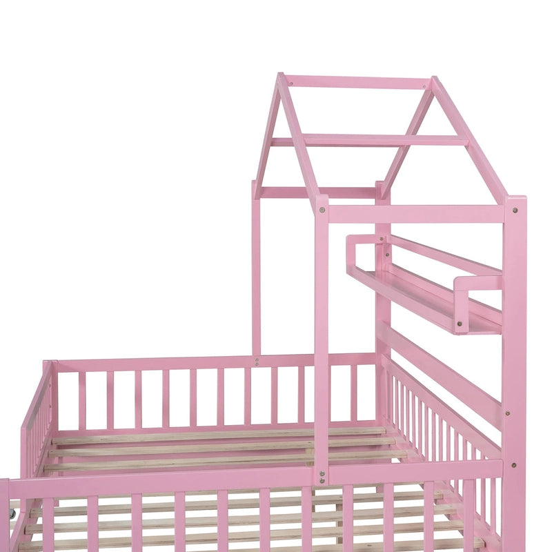 Cama de madera para casa de tamaño completo con cama nido individual