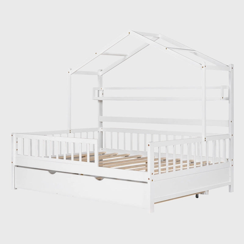 Cama de madera para casa de tamaño completo con cama nido individual