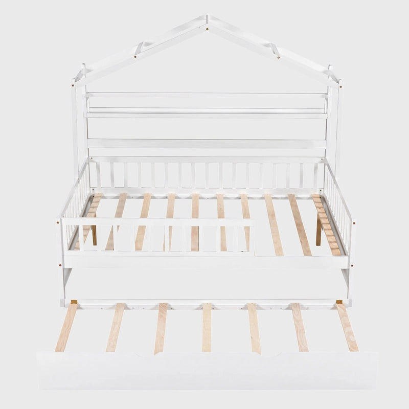 Cama de madera para casa de tamaño completo con cama nido individual