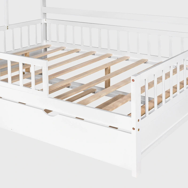 Cama de madera para casa de tamaño completo con cama nido individual
