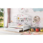 Cama de madera para casa de tamaño completo con cama nido individual