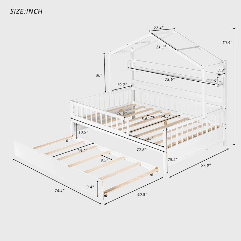 Cama de madera para casa de tamaño completo con cama nido individual