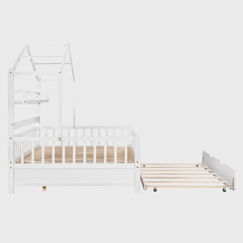 Cama de madera para casa de tamaño completo con cama nido individual