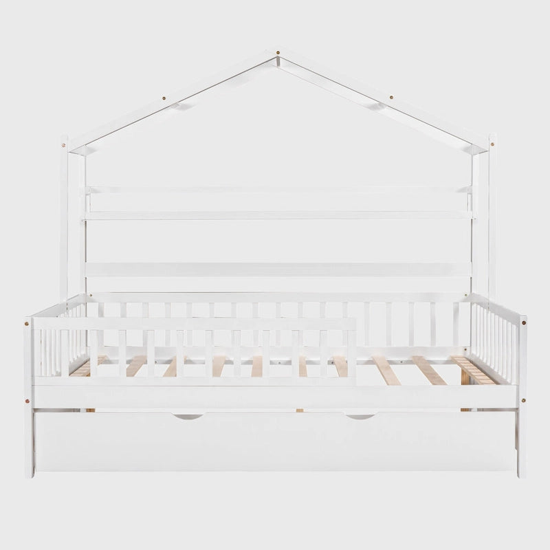 Cama de madera para casa de tamaño completo con cama nido individual