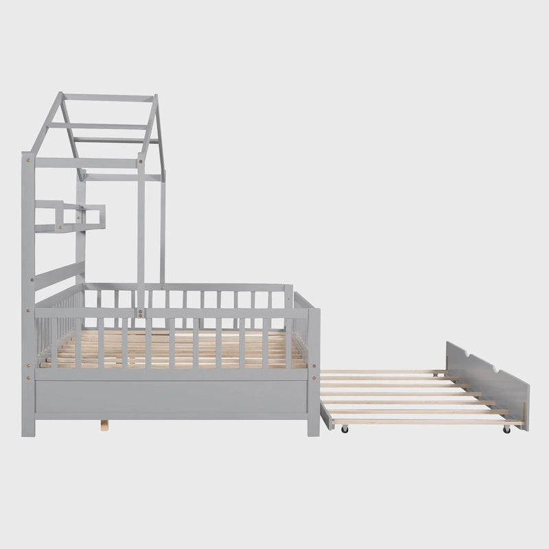 Cama de madera para casa de tamaño completo con cama nido individual