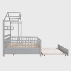 Cama de madera para casa de tamaño completo con cama nido individual