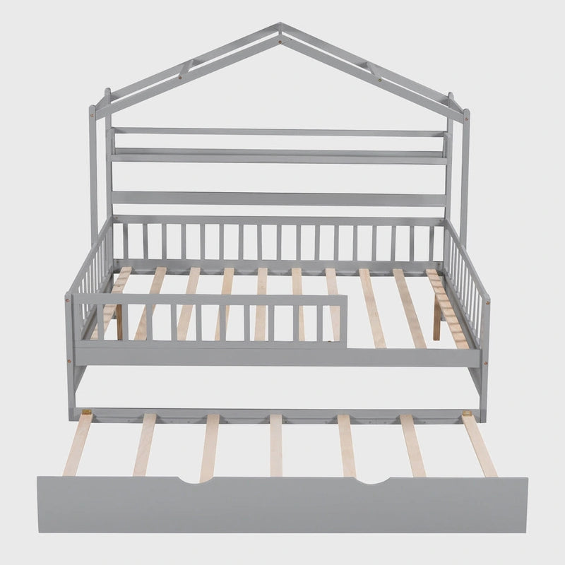 Cama de madera para casa de tamaño completo con cama nido individual