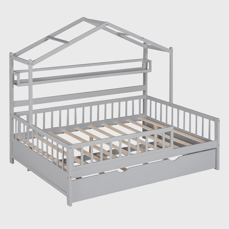 Cama de madera para casa de tamaño completo con cama nido individual