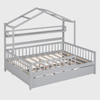 Cama de madera para casa de tamaño completo con cama nido individual