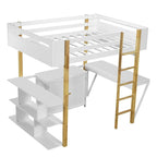 Litera individual de madera con armario y estantería integrados, escritorio plegable