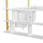 Litera individual de madera con armario y estantería integrados, escritorio plegable