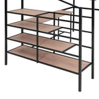 Cama alta de metal con escritorio y almacenamiento lateral de 4 niveles, tamaño matrimonial