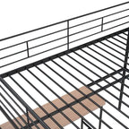 Cama alta de metal con escritorio y almacenamiento lateral de 4 niveles, tamaño matrimonial