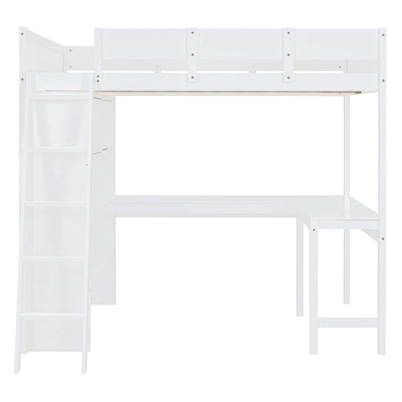 Cama alta de tamaño completo con escritorio y estante