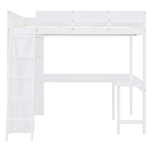 Cama alta de tamaño completo con escritorio y estante