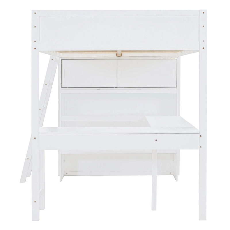 Cama alta de tamaño completo con escritorio y estante